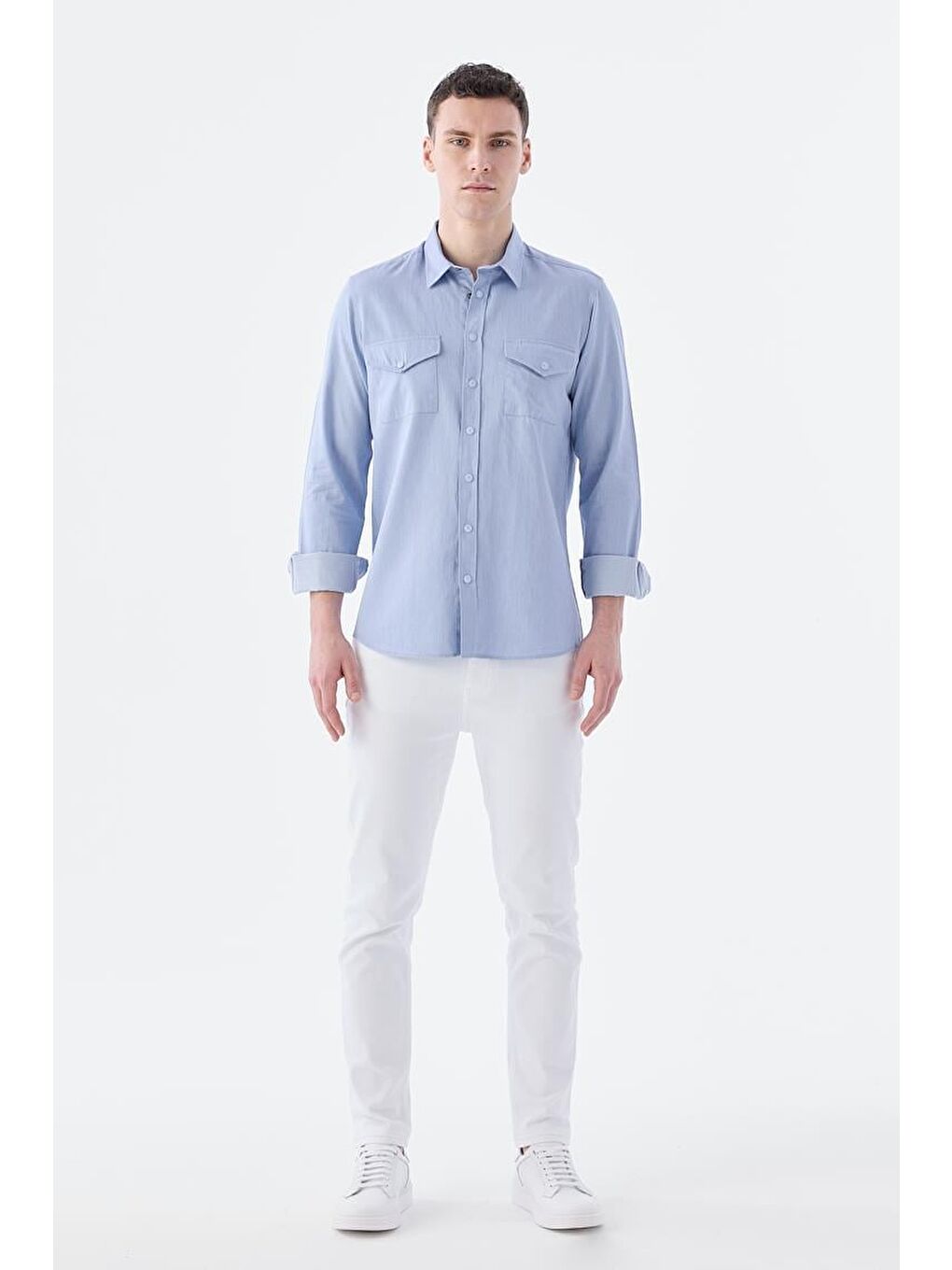 Mavi Comfort Fit Cepli Çıtçıtlı %100 Pamuk Jean Gömlek-1