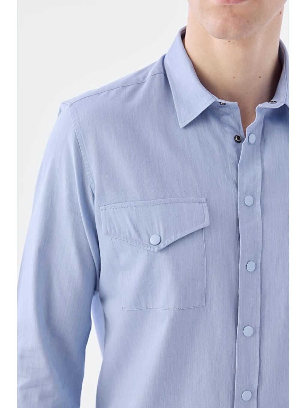 Mavi Comfort Fit Cepli Çıtçıtlı %100 Pamuk Jean Gömlek-2