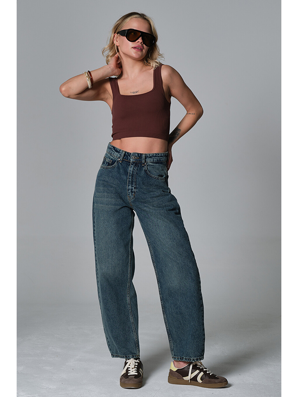 Mavi Yüksek Bel Barrel Denim %100 Pamuk kadın Jean Baggy Jean Pantolon @Barrella