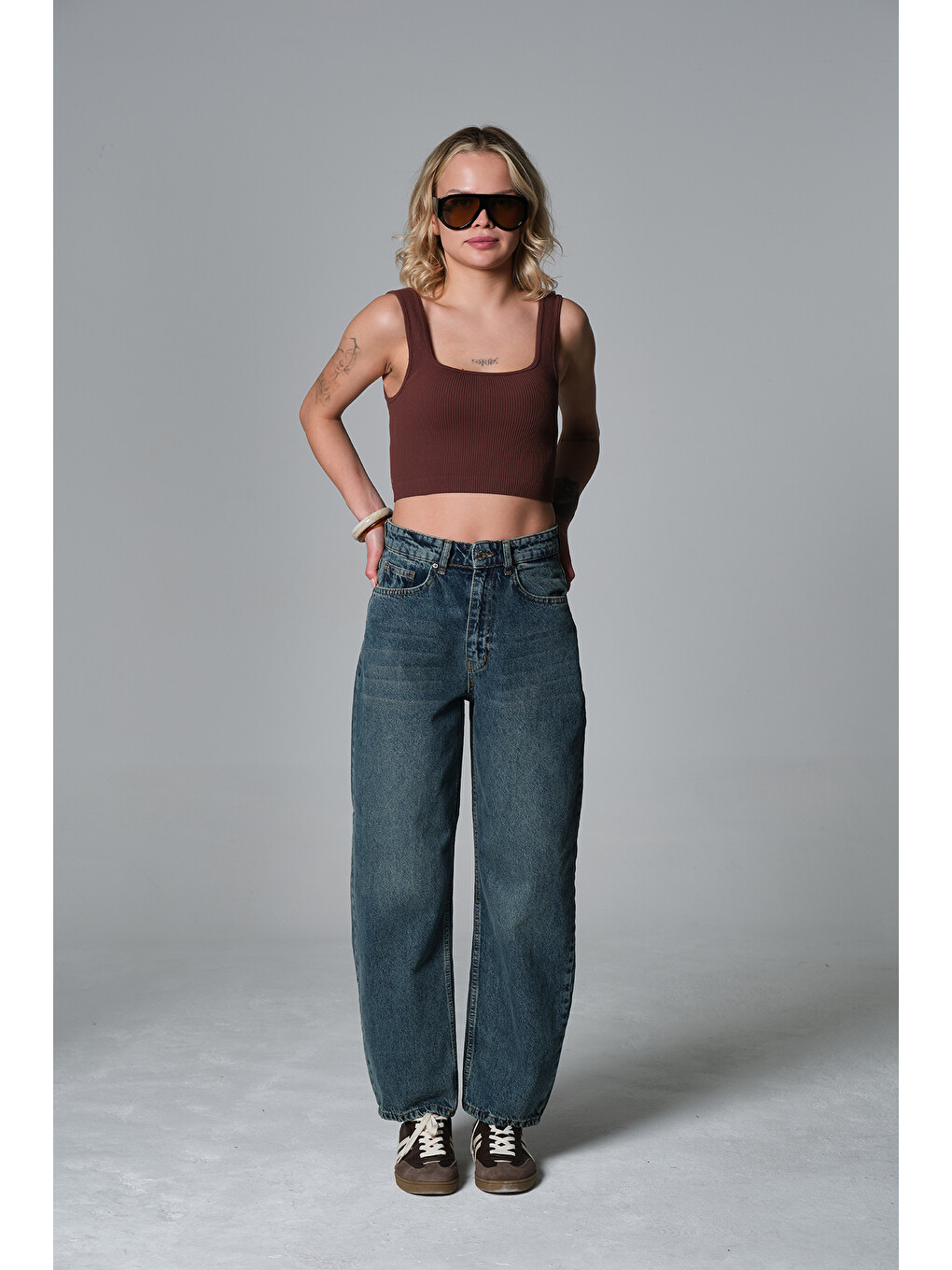 Mavi Yüksek Bel Barrel Denim %100 Pamuk kadın Jean Baggy Jean Pantolon @Barrella-3