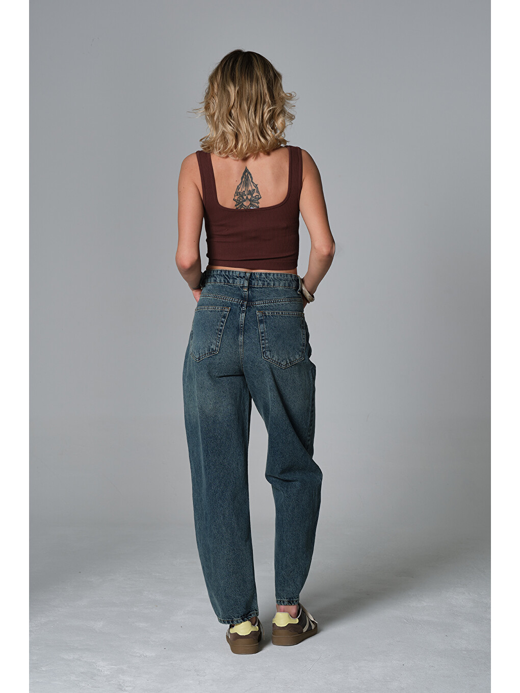 Mavi Yüksek Bel Barrel Denim %100 Pamuk kadın Jean Baggy Jean Pantolon @Barrella-6