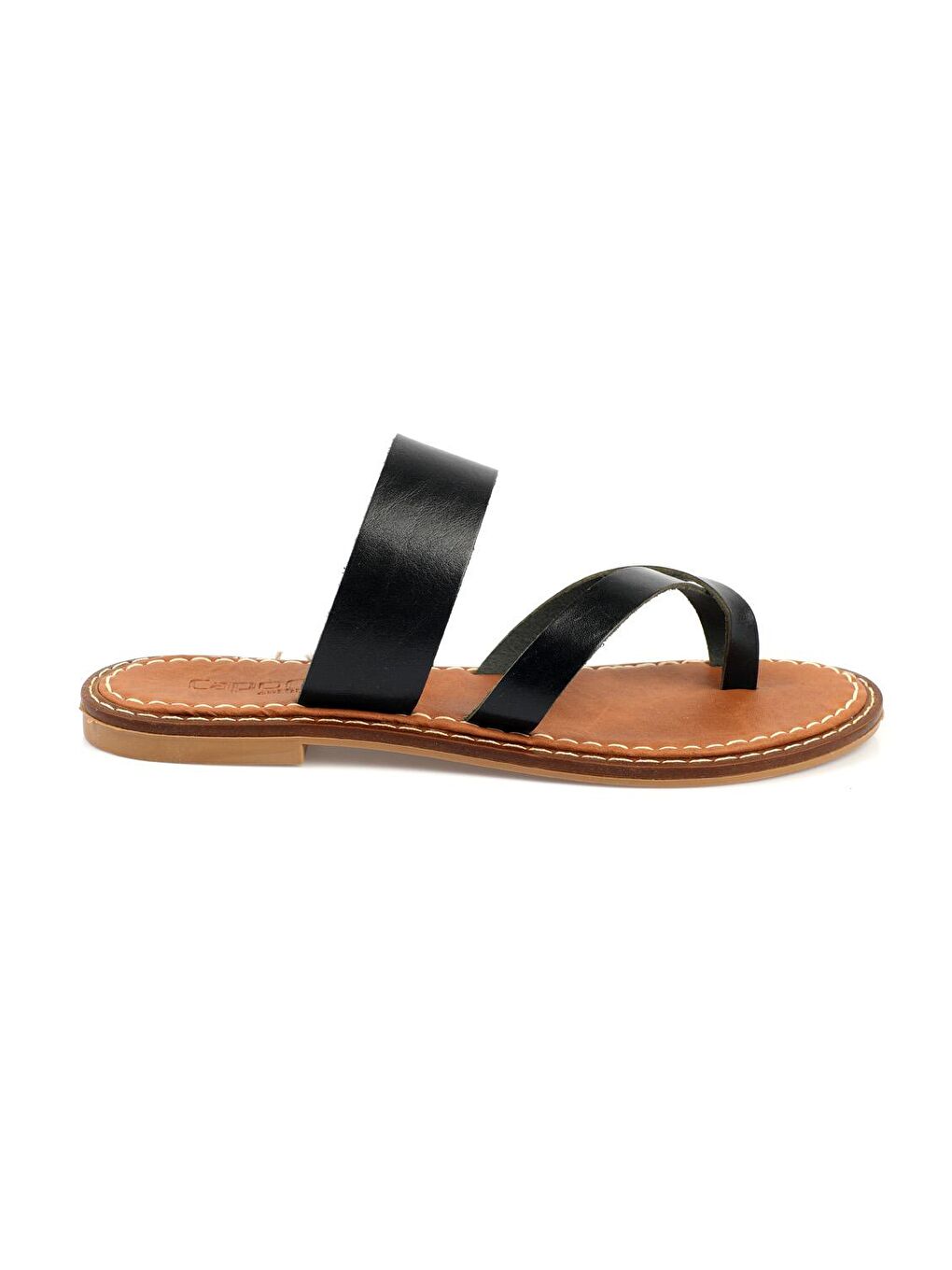 Siyah Tek Bant Parmak Arası Deri  Kadın Terlik-2