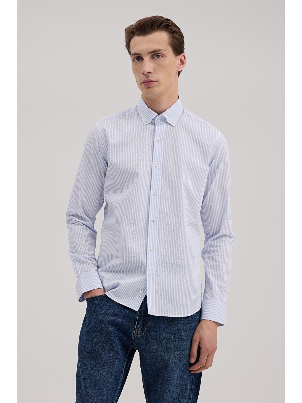 Mavi Comfort Fit %100 Pamuk Çizgili Gömlek-1