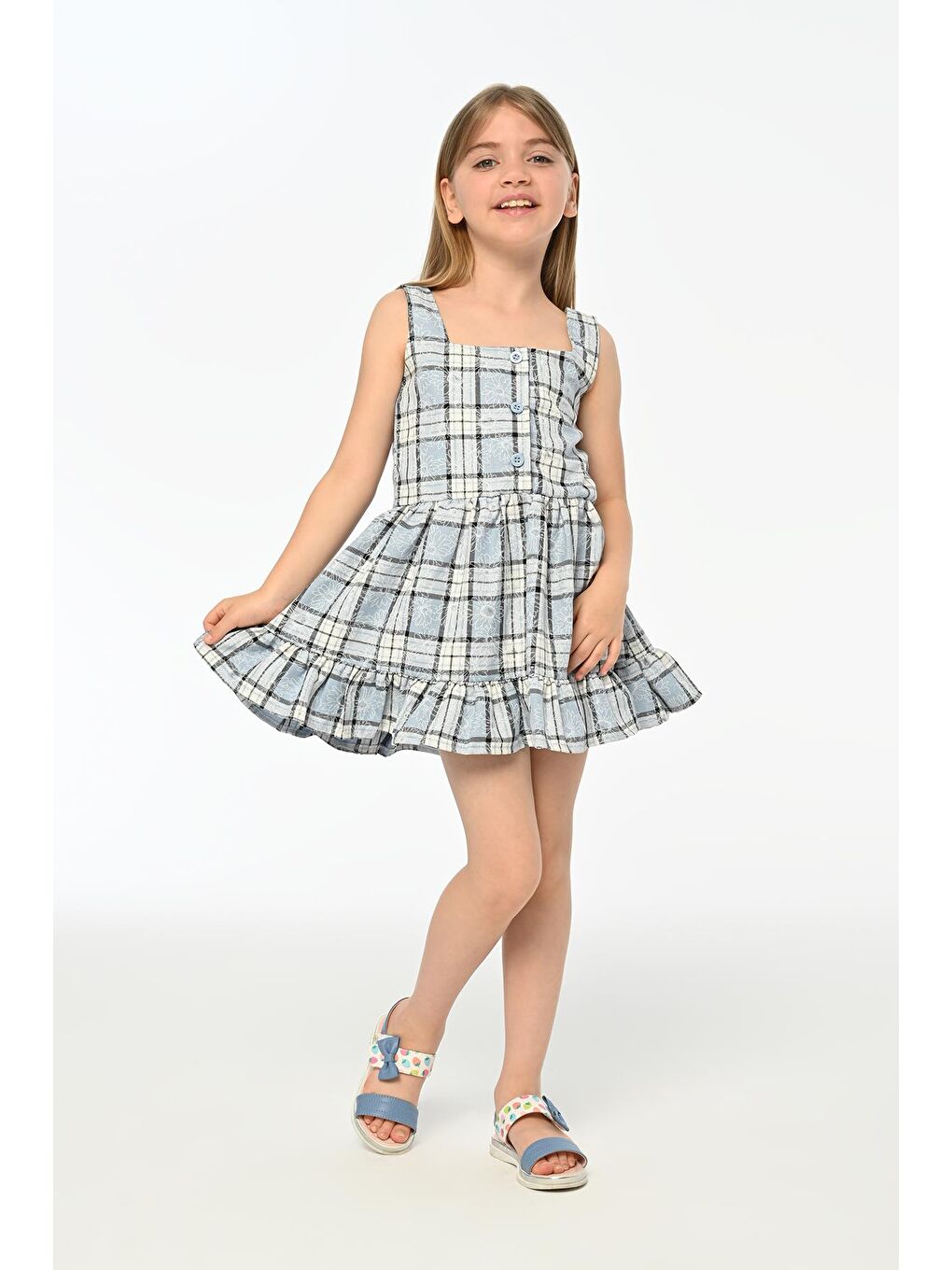 Ebru Askılı Su Mavi Yaz Kız Çocuk Elbise LP-24SUM-057