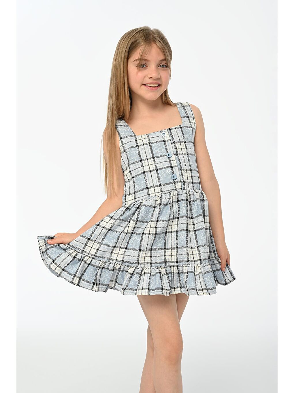 Ebru Askılı Su Mavi Yaz Kız Çocuk Elbise LP-24SUM-057-1