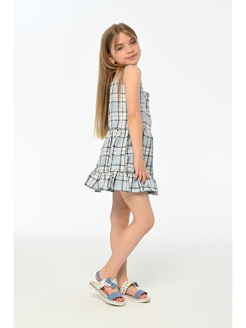 Ebru Askılı Su Mavi Yaz Kız Çocuk Elbise LP-24SUM-057-2