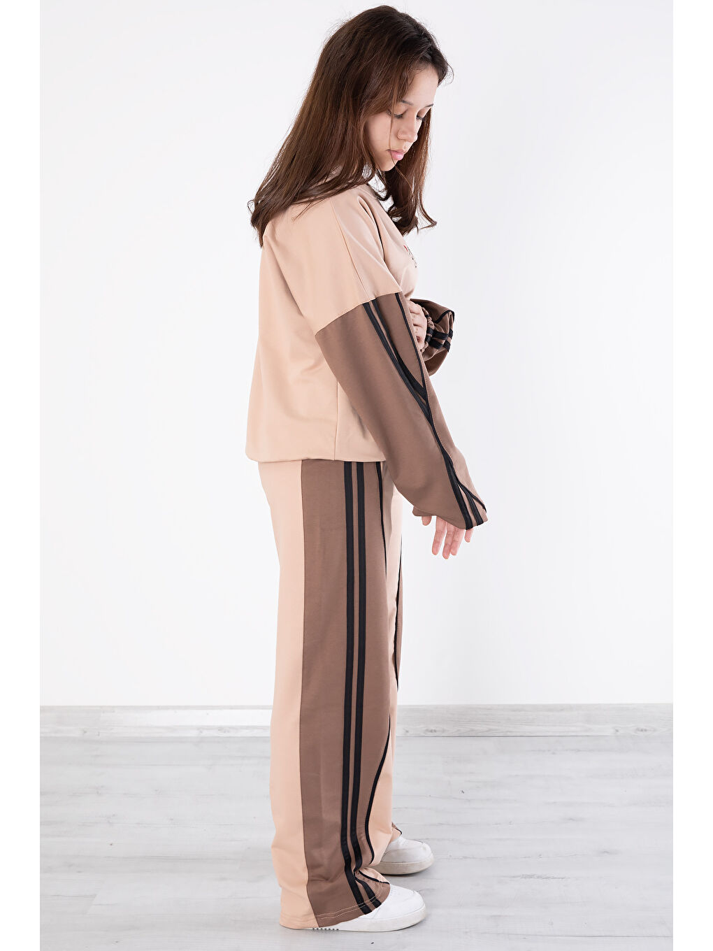 Bej Yanları Çizgili Kız Çocuk 2'li Takım 20101-4