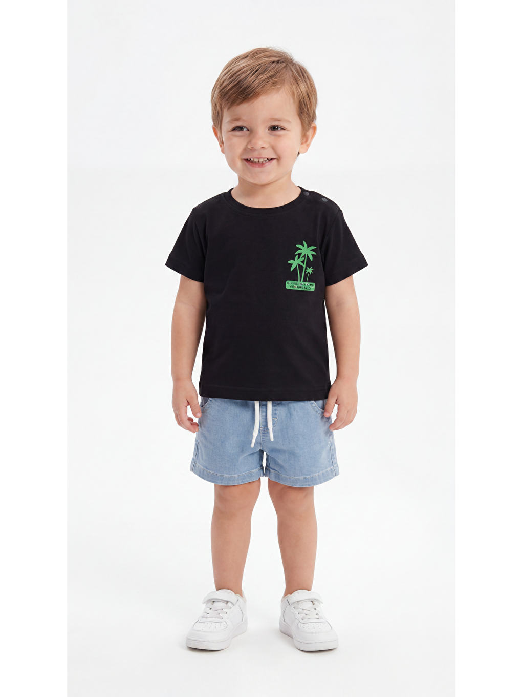 Siyah All I Need Are Palm Trees And A Warm Breeze Baskılı Erkek Bebek Alt Üst Takım