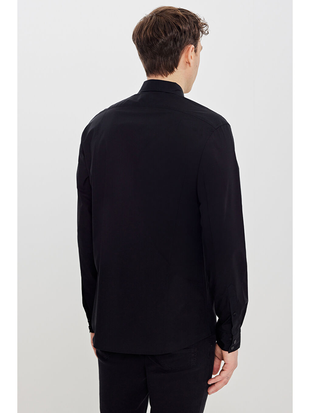 Erkek Siyah Slim Fit Dar Kesim Pamuklu Klasik Yaka Gömlek-4