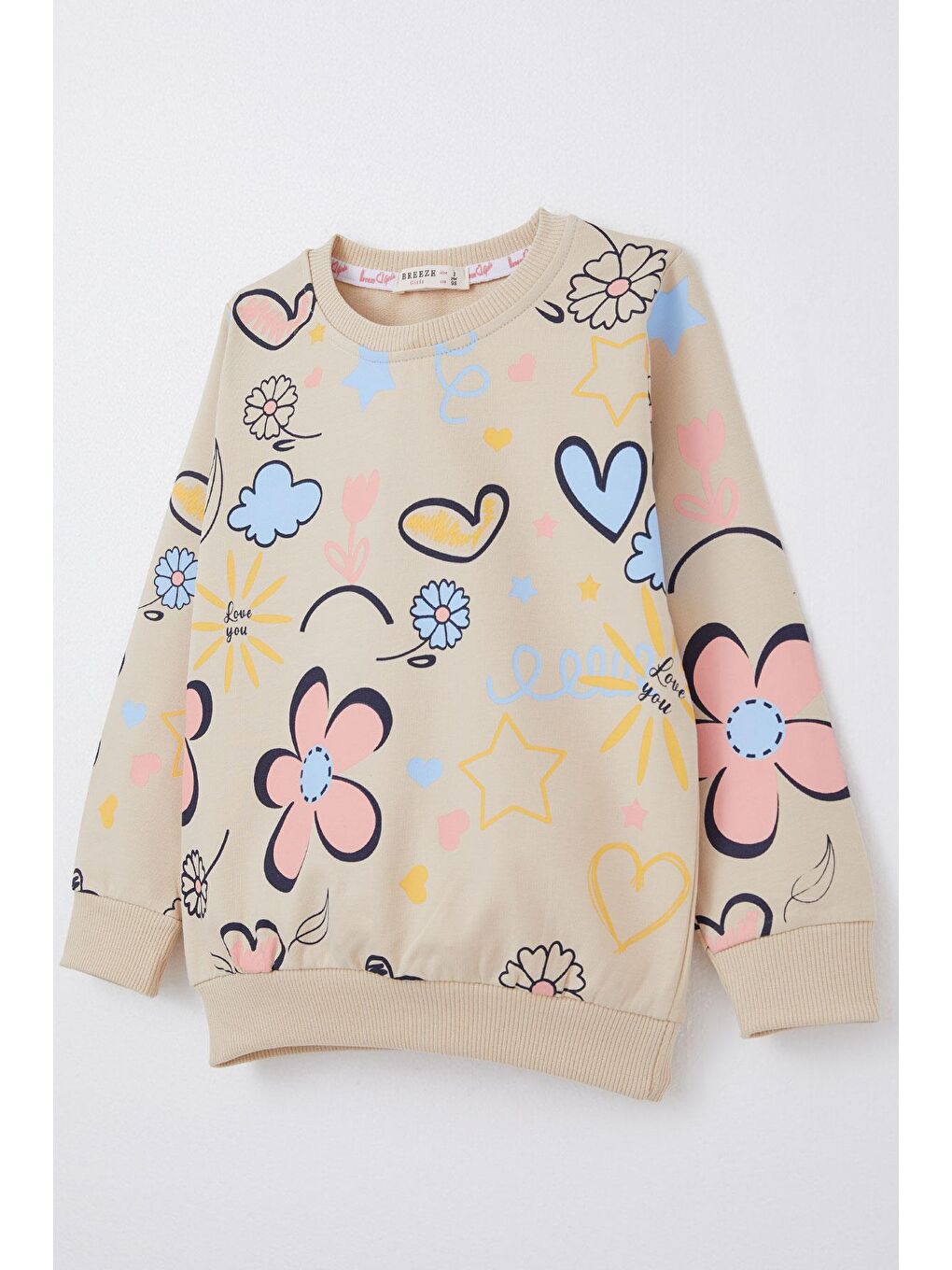 Kız Çocuk Sweatshirt Bahar Temalı Çiçek Desenli Bej (2 Yaş)-2