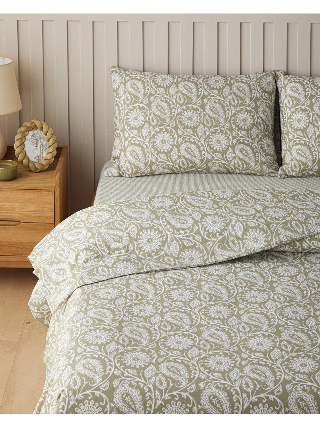 Ethnic Charm Kolay Ütülenir Tek Kişilik Nevresim Takımı 160x220 cm Yağ Yeşili-1