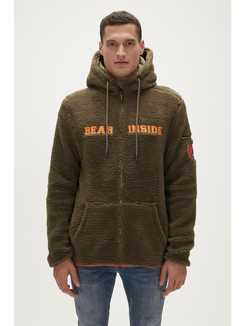 Bad Bear Haki Shaggy Plush Full-Zip Haki Pelüş Erkek Kapüşonlu Sweatshirt