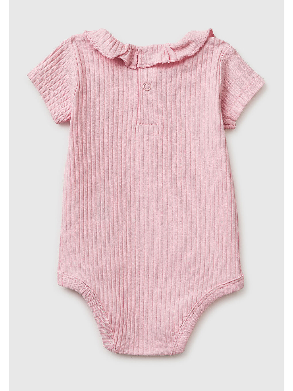 Bebek Toz Pembe Göğsü Logolu Fırfırlı Yaka Çıtçıtlı Kısa Kollu Body-1