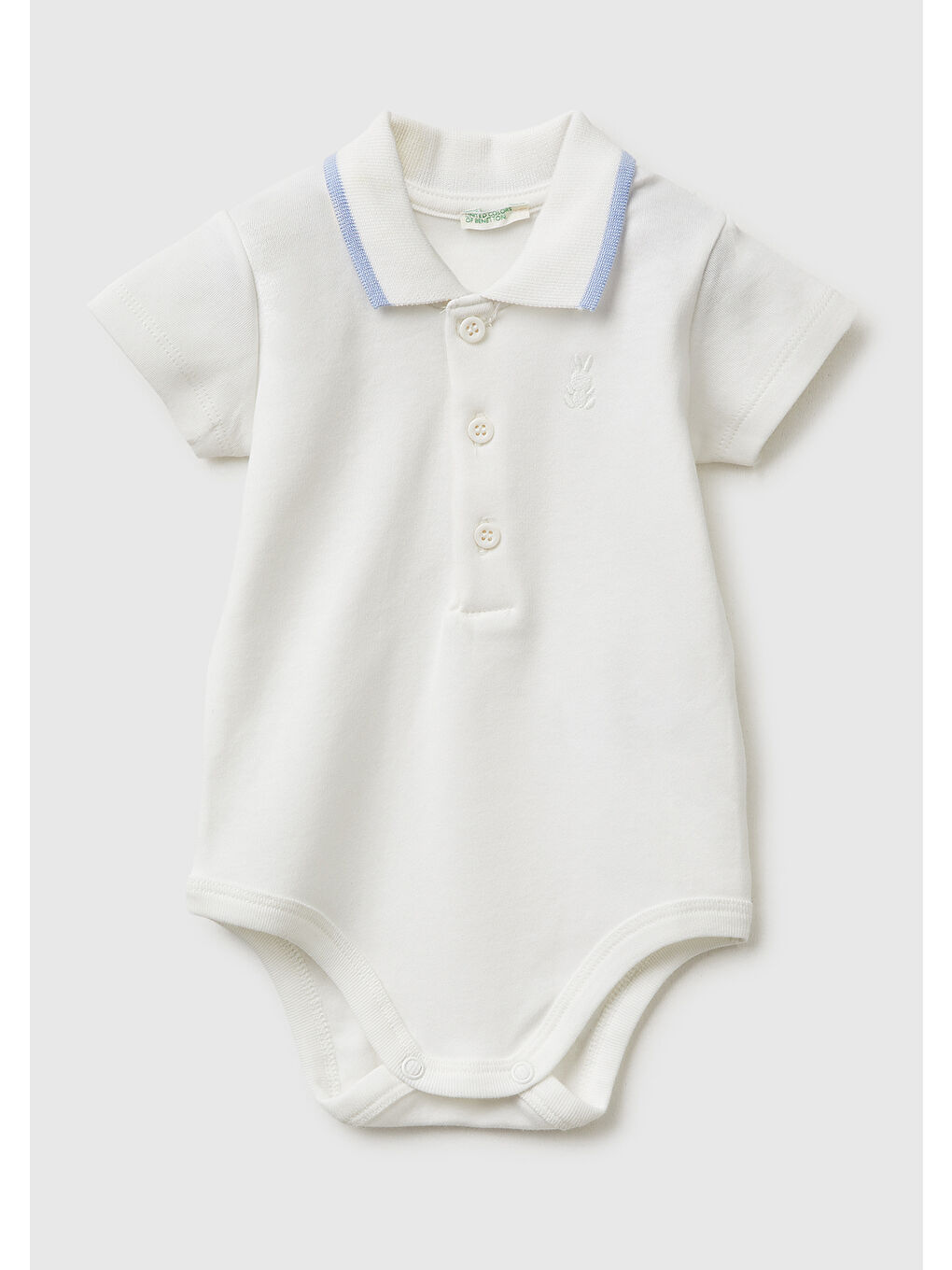 Bebek Beyaz Göğsü Logolu Polo Yaka Çıtçıtlı Kısa Kollu Body