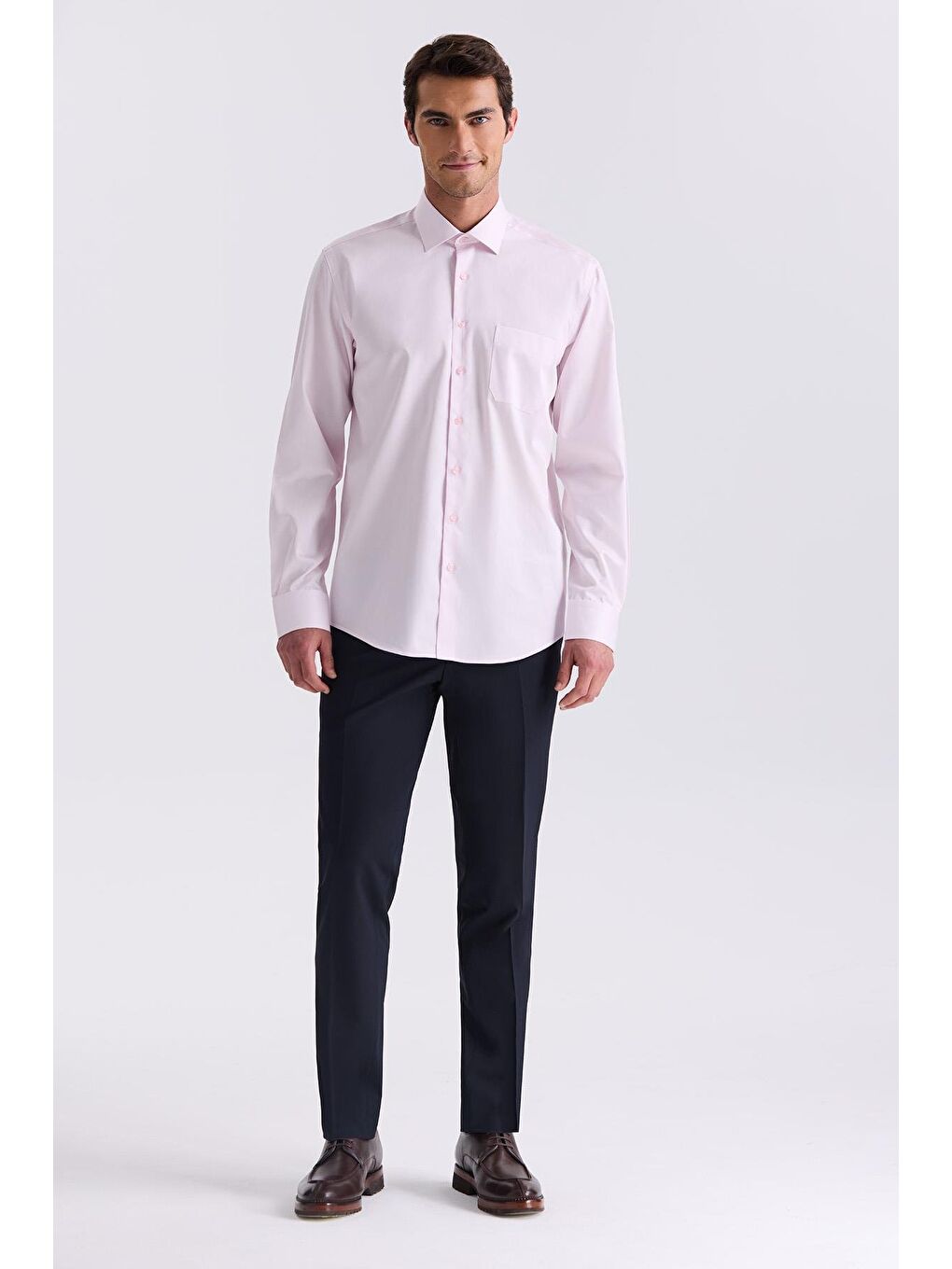 Pembe Classic Fit %100 Pamuk Gömlek-1