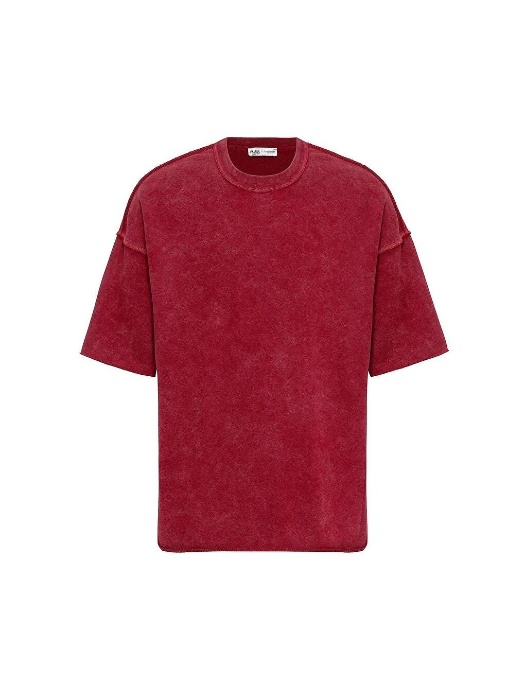 Yıkamalı Oversize Tişört Bordo-1