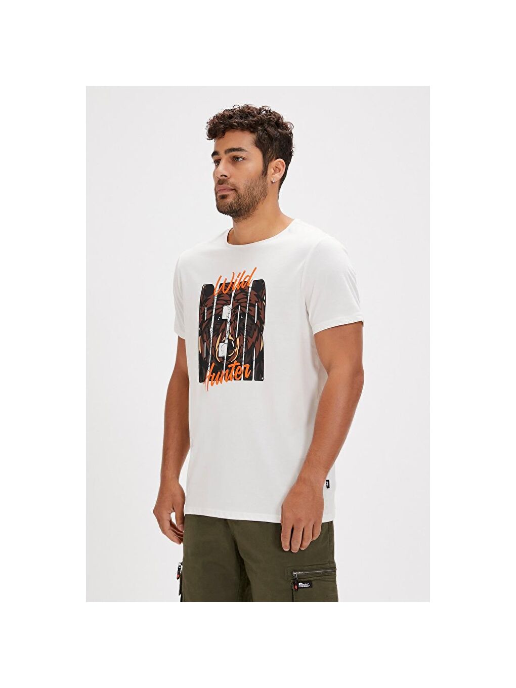 Hunt Erkek Beyaz Yuvarlak Yaka Tişört-2