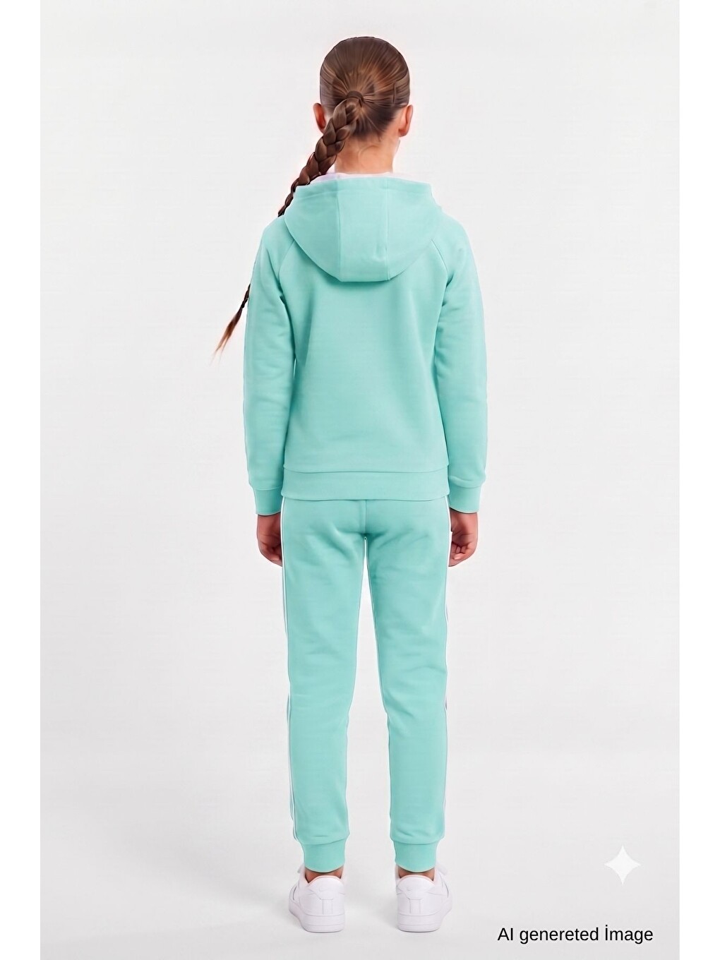 Turkuaz Kız Çocuk Scuba Atheletic Reglan Kol Kapüşonlu Dalgıç Kumaş Eşofman Takımı Esf7027-2