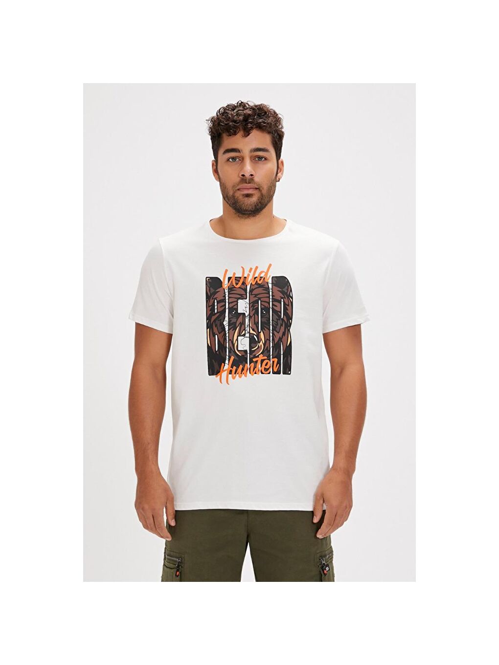 Hunt Erkek Beyaz Yuvarlak Yaka Tişört-3