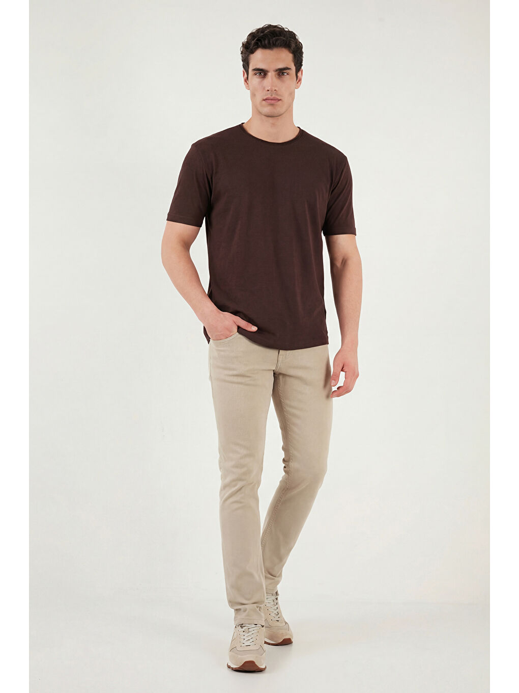 Bej Dar Kalıp Düşük Bel Dar Paça Jean Pantolon 1115C68NAPOLI-1