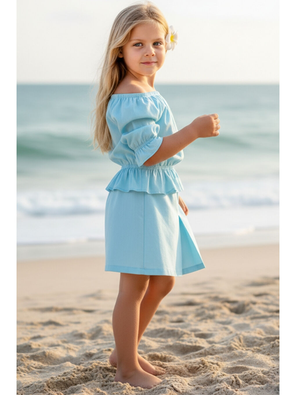 Turkuaz Kız Çocuk Alina Madonna Su Yeşili Etek Bluz Takım-4