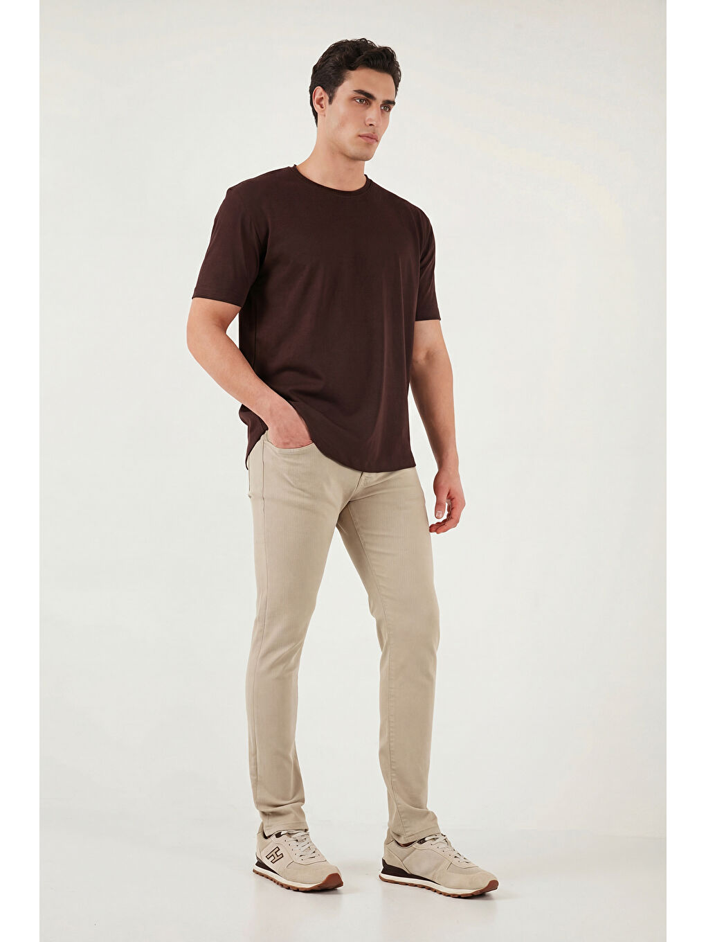 Bej Dar Kalıp Düşük Bel Dar Paça Jean Pantolon 1115C68NAPOLI-2