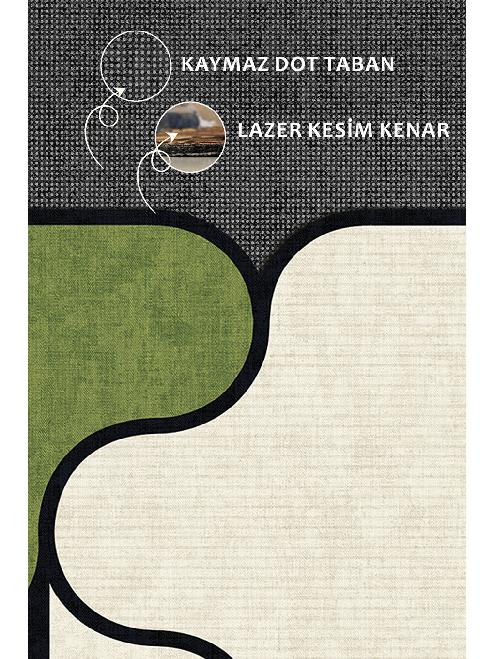 Yeşil Modern Dekoratif Halı – Makinada Yıkanabilir, Kaymaz Taban, İnce Lazer Kesim Halı-3
