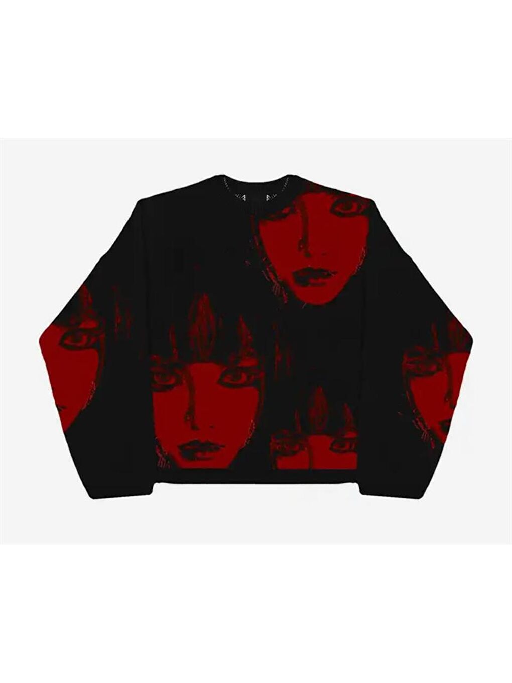 Touz Moda Y2K Streetwear Red Faces Oversize Unisex Siyah Kazak - 1