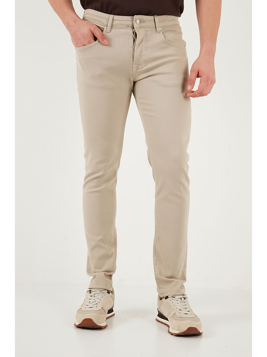 Bej Dar Kalıp Düşük Bel Dar Paça Jean Pantolon 1115C68NAPOLI-3