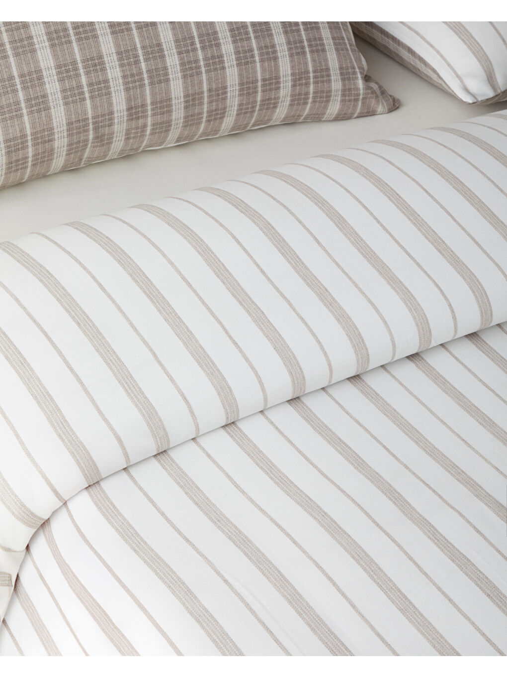 Glen Plaid İpliği Boyalı Çift Kişilik Nevresim Takımı 200x220 cm Koyu Bej-2