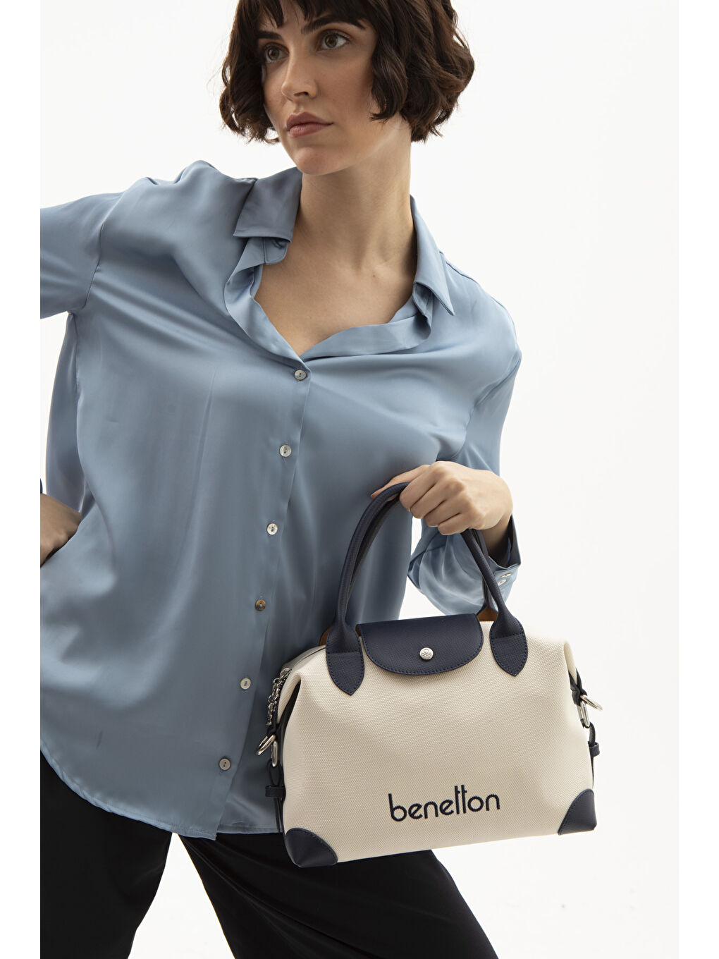 Kadin Kol Çantasi Bej-Laci̇vert BNT1624-1