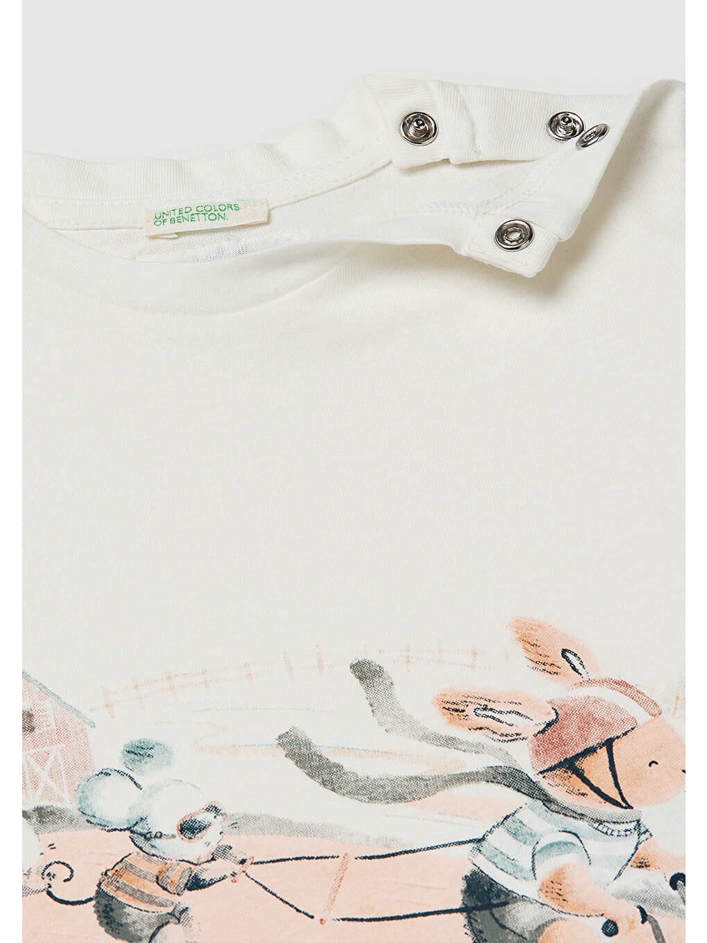 Bebek Beyaz Su Bazlı Baskılı Omzu Gizli Çıtçıtlı Yuvarlak Yaka T-Shirt-2