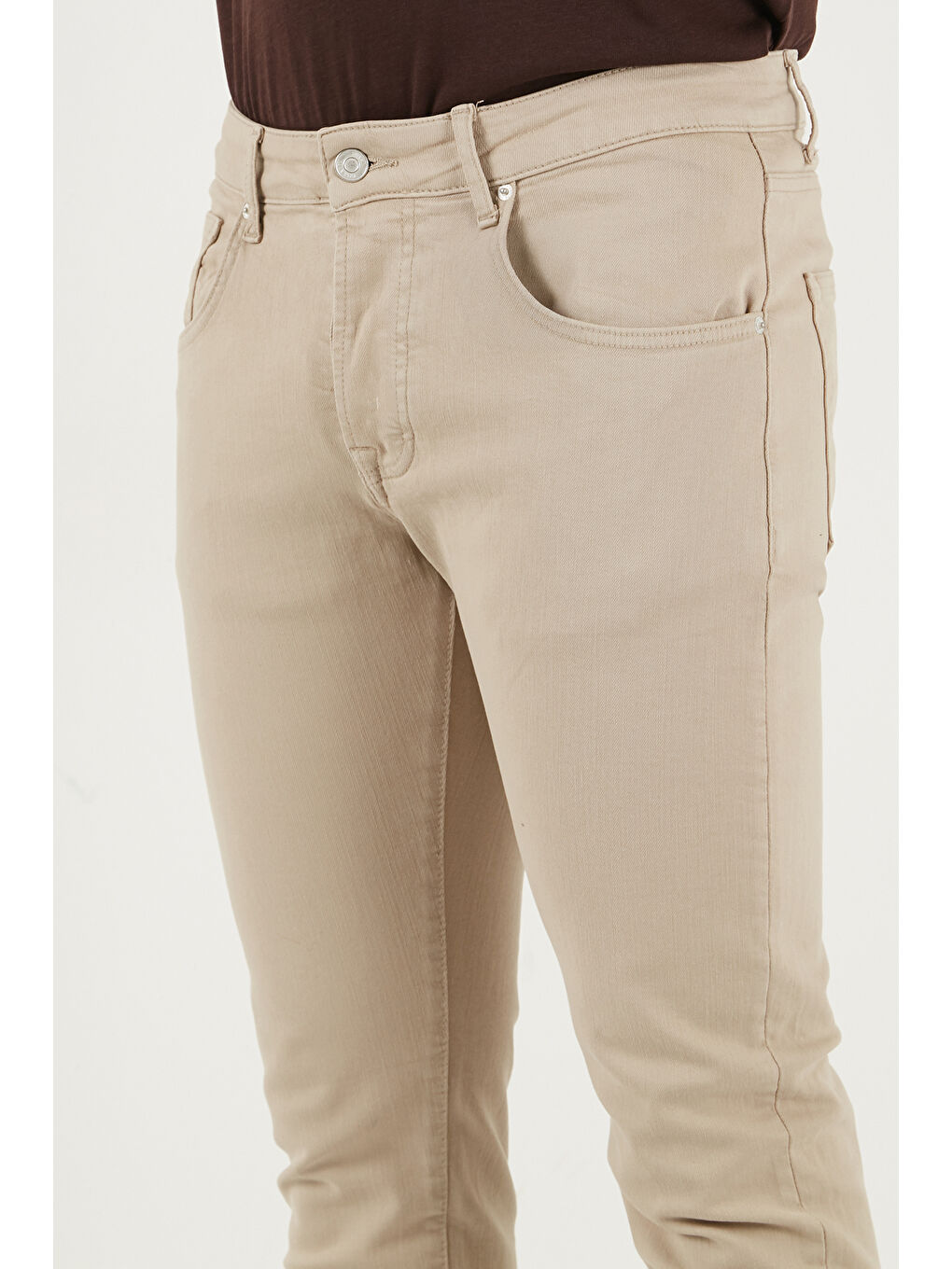 Bej Dar Kalıp Düşük Bel Dar Paça Jean Pantolon 1115C68NAPOLI-5