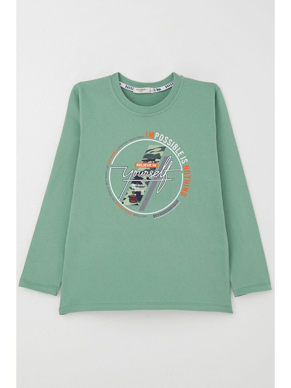 Erkek Çocuk Uzun Kollu Tişört Motivasyon Temalı Yazı Baskılı Mint Yeşili (6-12 Yaş)