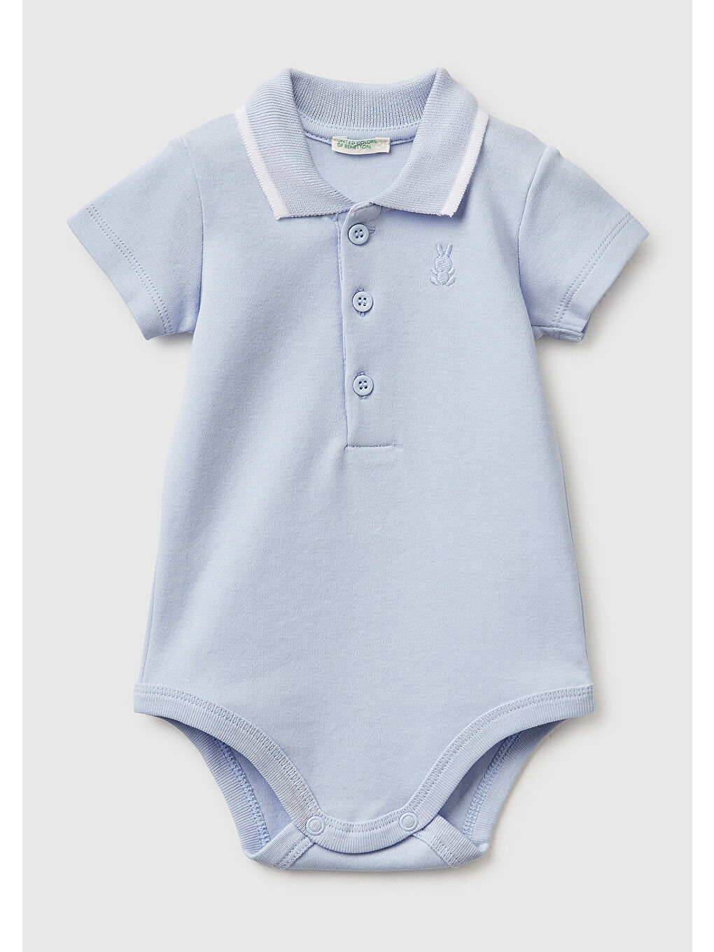 Bebek Toz Mavi Göğsü Logolu Polo Yaka Çıtçıtlı Kısa Kollu Body