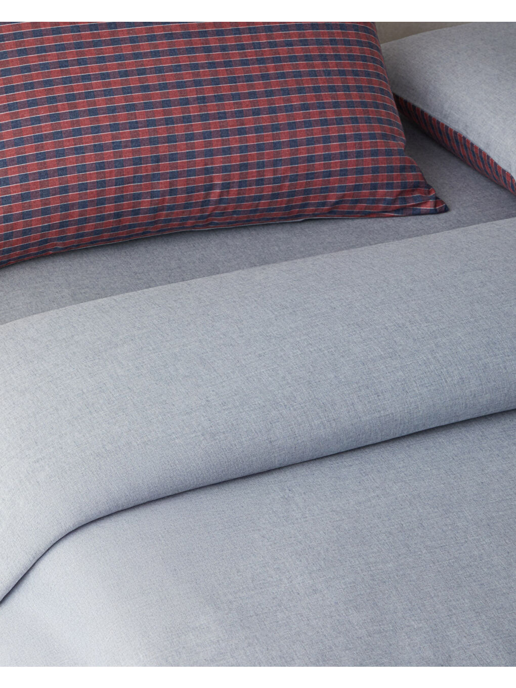 Tile Check İpliği Boyalı Çift Kişilik Nevresim Takımı 200x220 cm Lacivert-Kırmızı-2