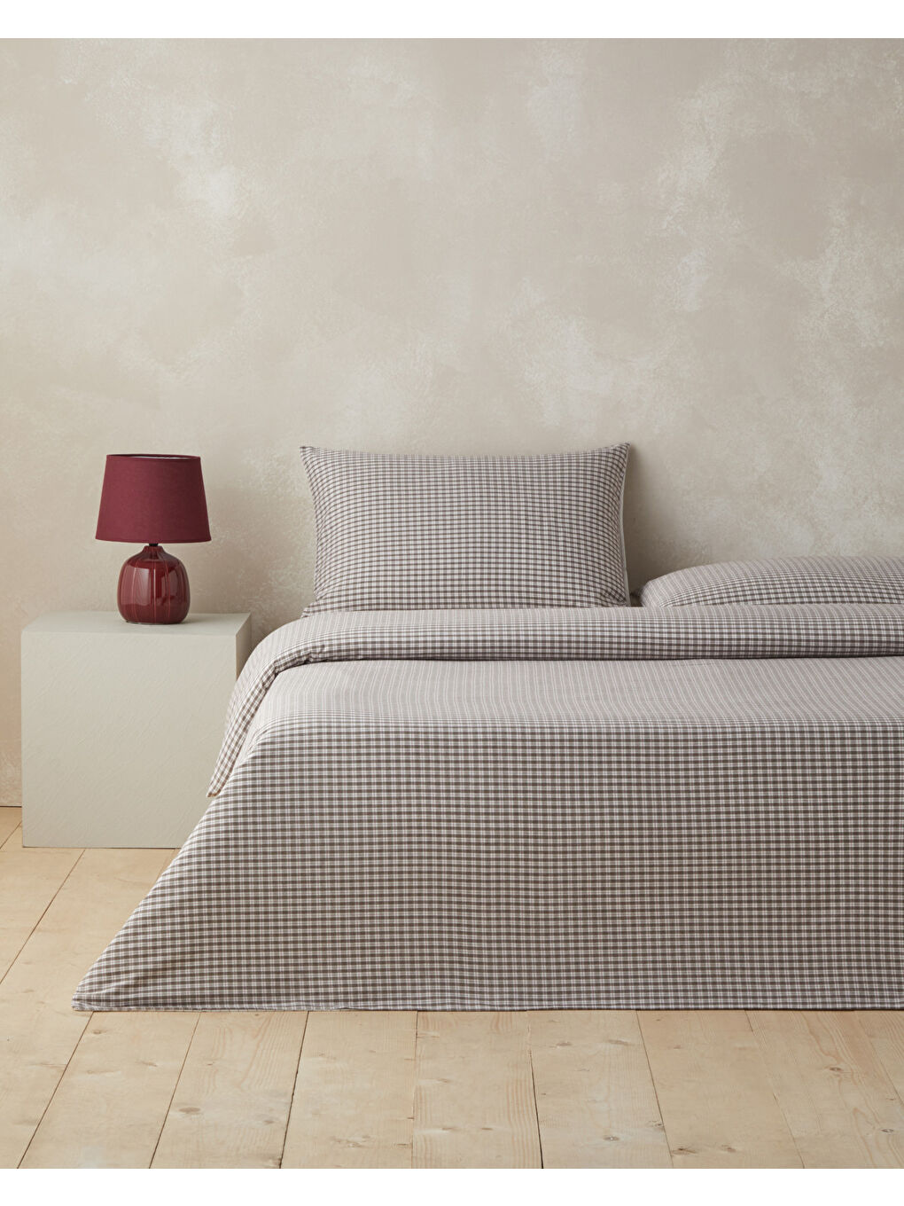 Tattersall İpliği Boyalı Çift Kişilik Nevresim Takımı 200x220 cm Kahverengi