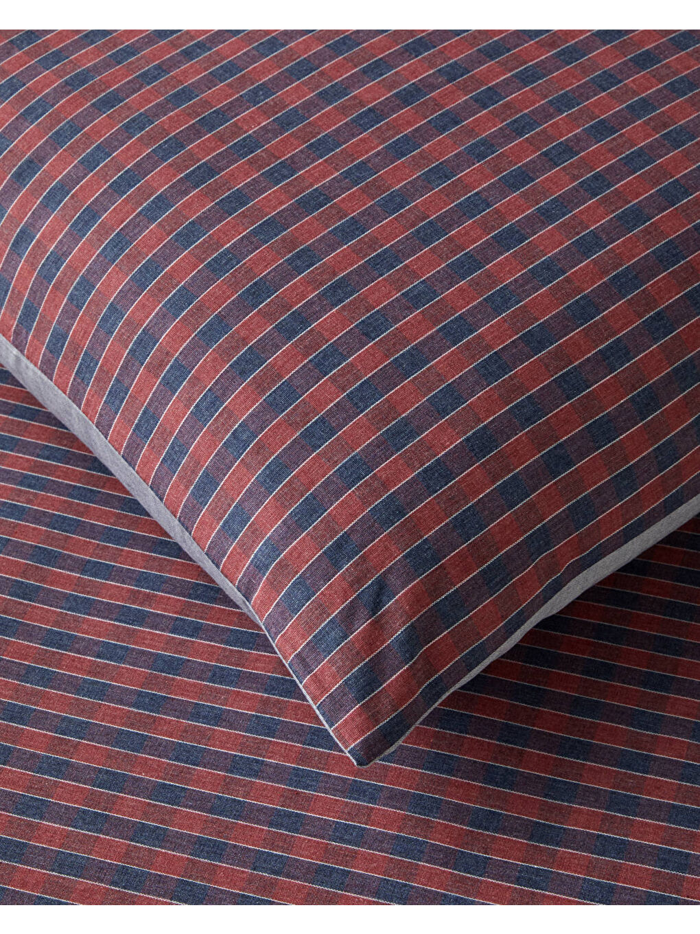 Tile Check İpliği Boyalı Çift Kişilik Nevresim Takımı 200x220 cm Lacivert-Kırmızı-4