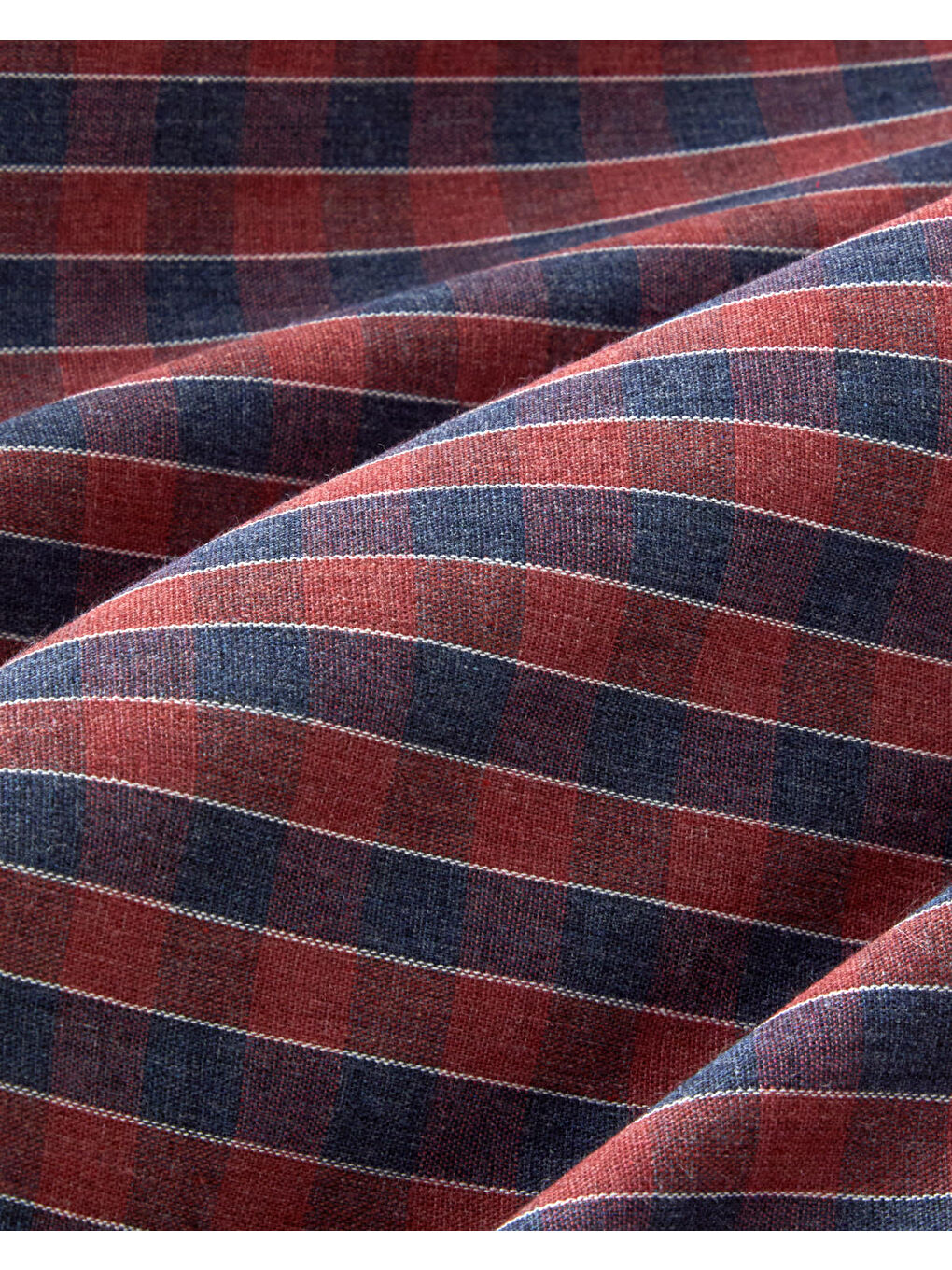 Tile Check İpliği Boyalı Çift Kişilik Nevresim Takımı 200x220 cm Lacivert-Kırmızı-5