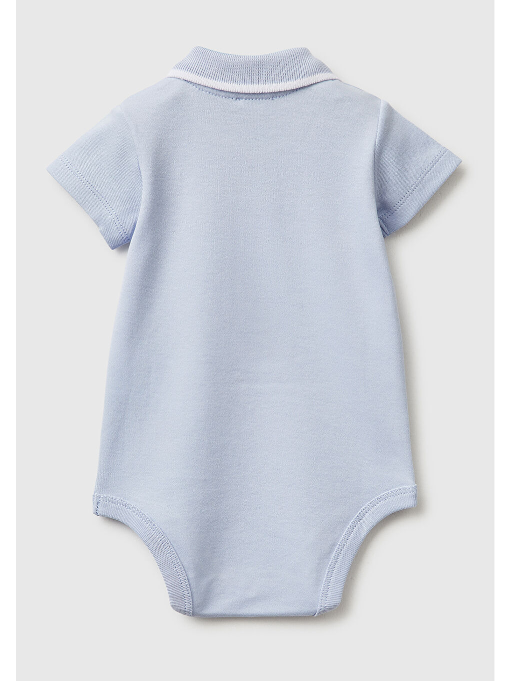Bebek Toz Mavi Göğsü Logolu Polo Yaka Çıtçıtlı Kısa Kollu Body-1