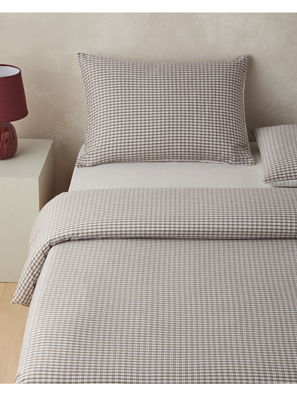 Tattersall İpliği Boyalı Çift Kişilik Nevresim Takımı 200x220 cm Kahverengi-1