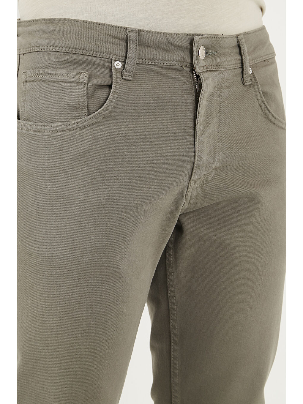 Haki Dar Kalıp Yüksek Bel Dar Paça Jean Pantolon 3300C71TOKYO-5