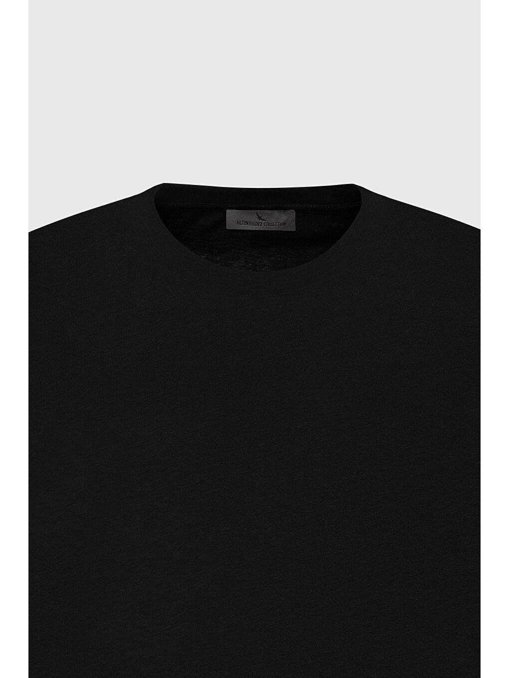 Erkek Siyah Modern Fit Rahat Kesim %100 Pamuk Bisiklet Yaka Tişört-6