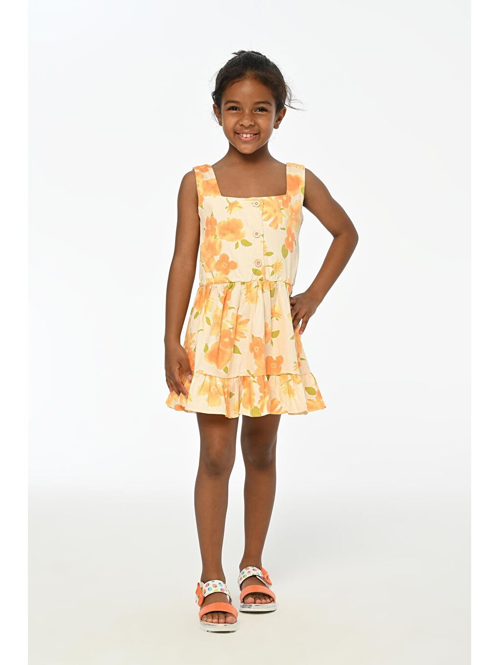 Kamelya Askılı Sarı Yaz Kız Çocuk Elbise LP-24SUM-060
