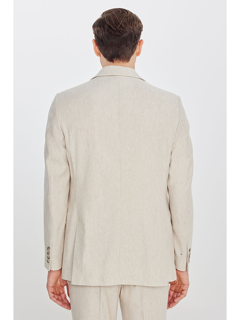 Erkek Bej Keten Slim Fit Dar Kesim Kırlangıç Yaka Esnek Takım Elbise-6