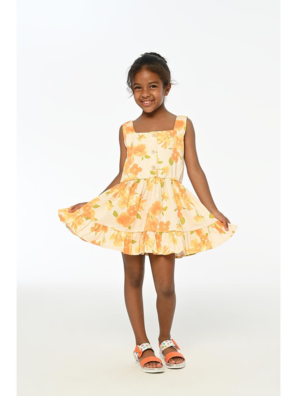 Kamelya Askılı Sarı Yaz Kız Çocuk Elbise LP-24SUM-060-1
