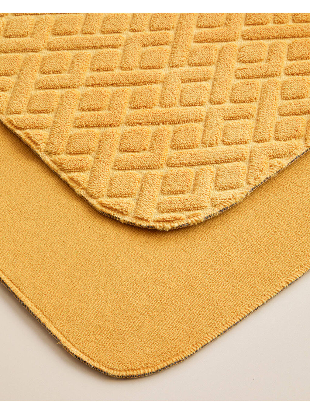 Sarı Gridline Banyo Paspası Seti 60x100 cm + 50x60 cm Hardal-1