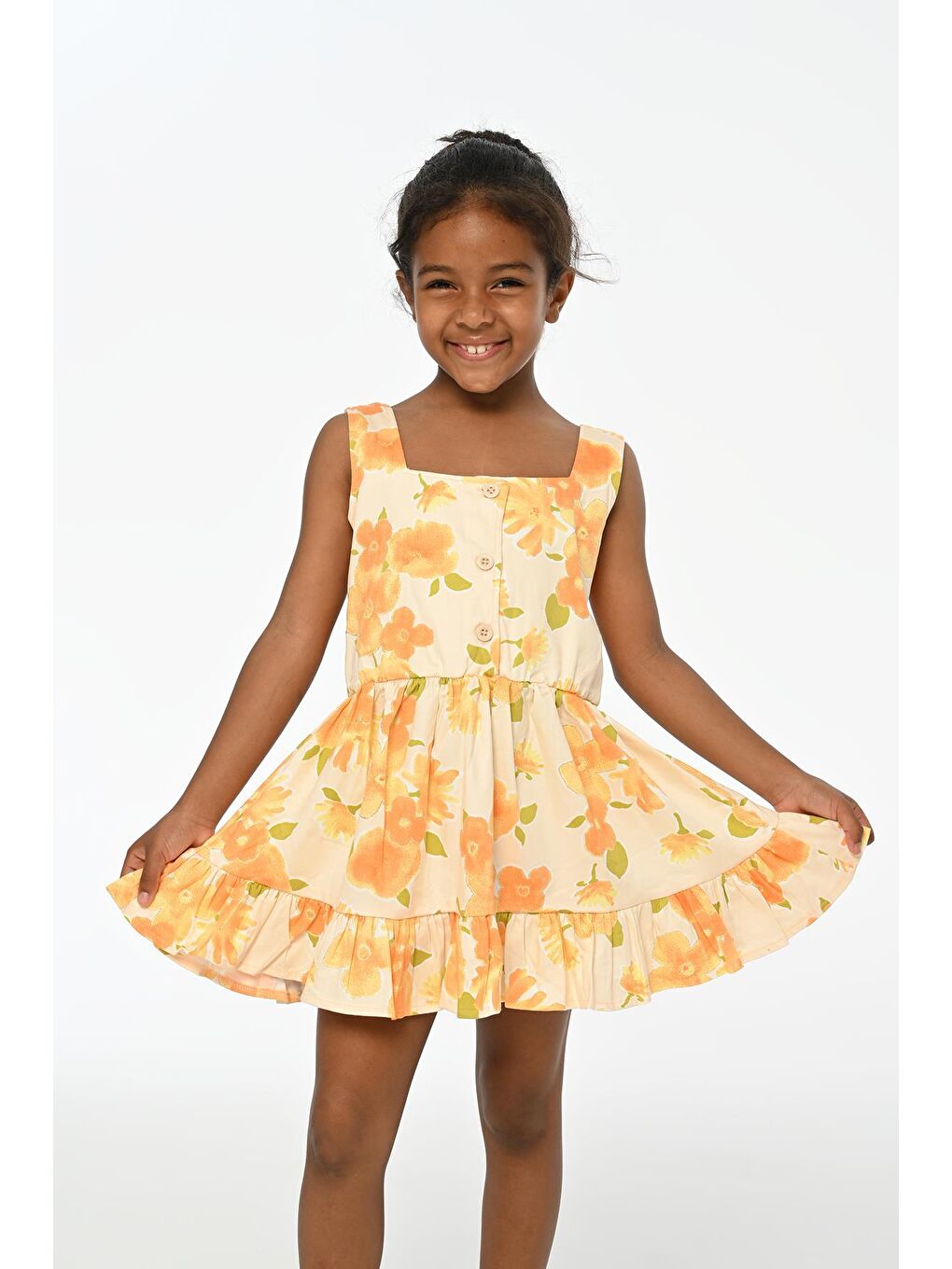Kamelya Askılı Sarı Yaz Kız Çocuk Elbise LP-24SUM-060-2