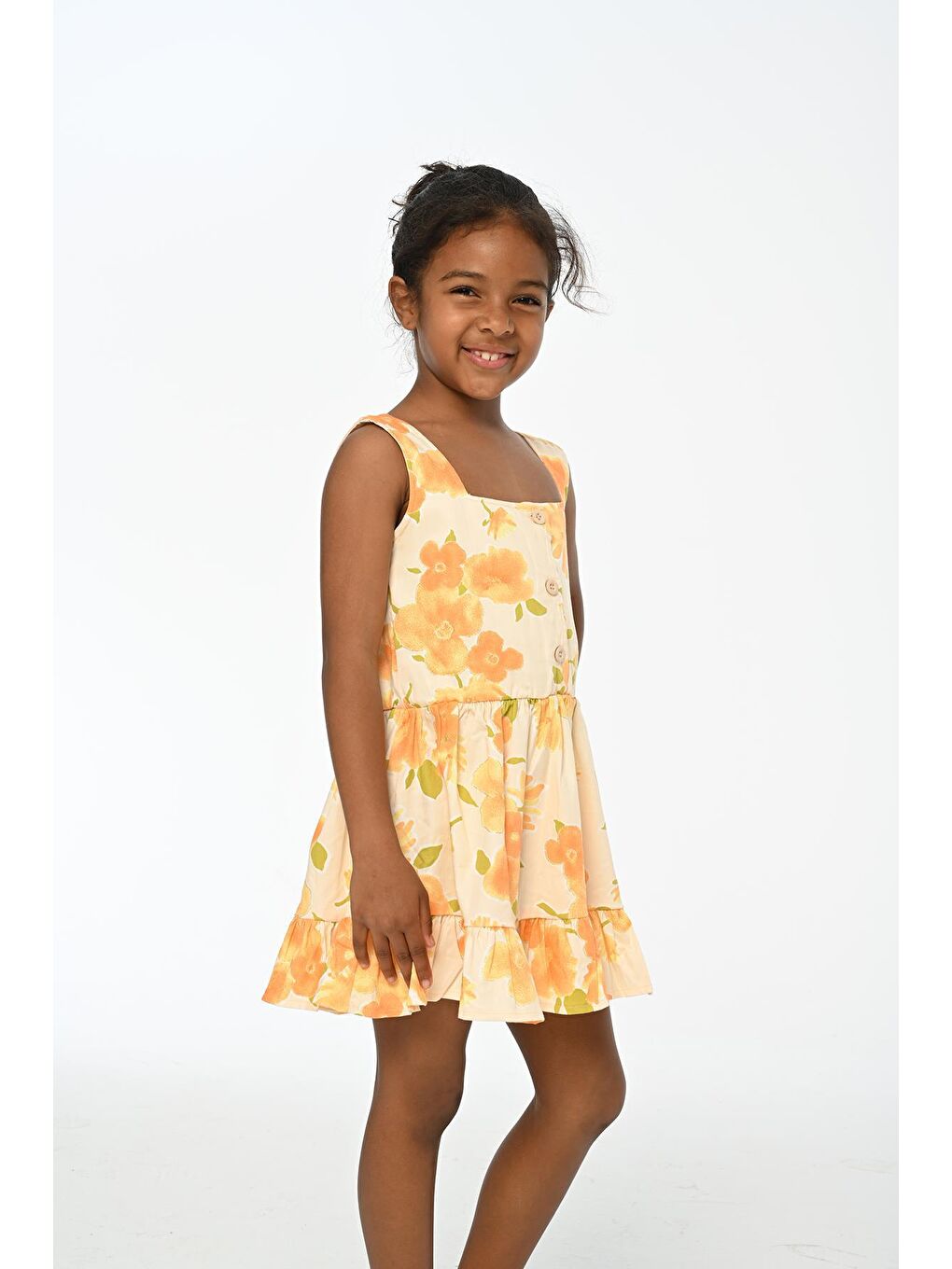 Kamelya Askılı Sarı Yaz Kız Çocuk Elbise LP-24SUM-060-3