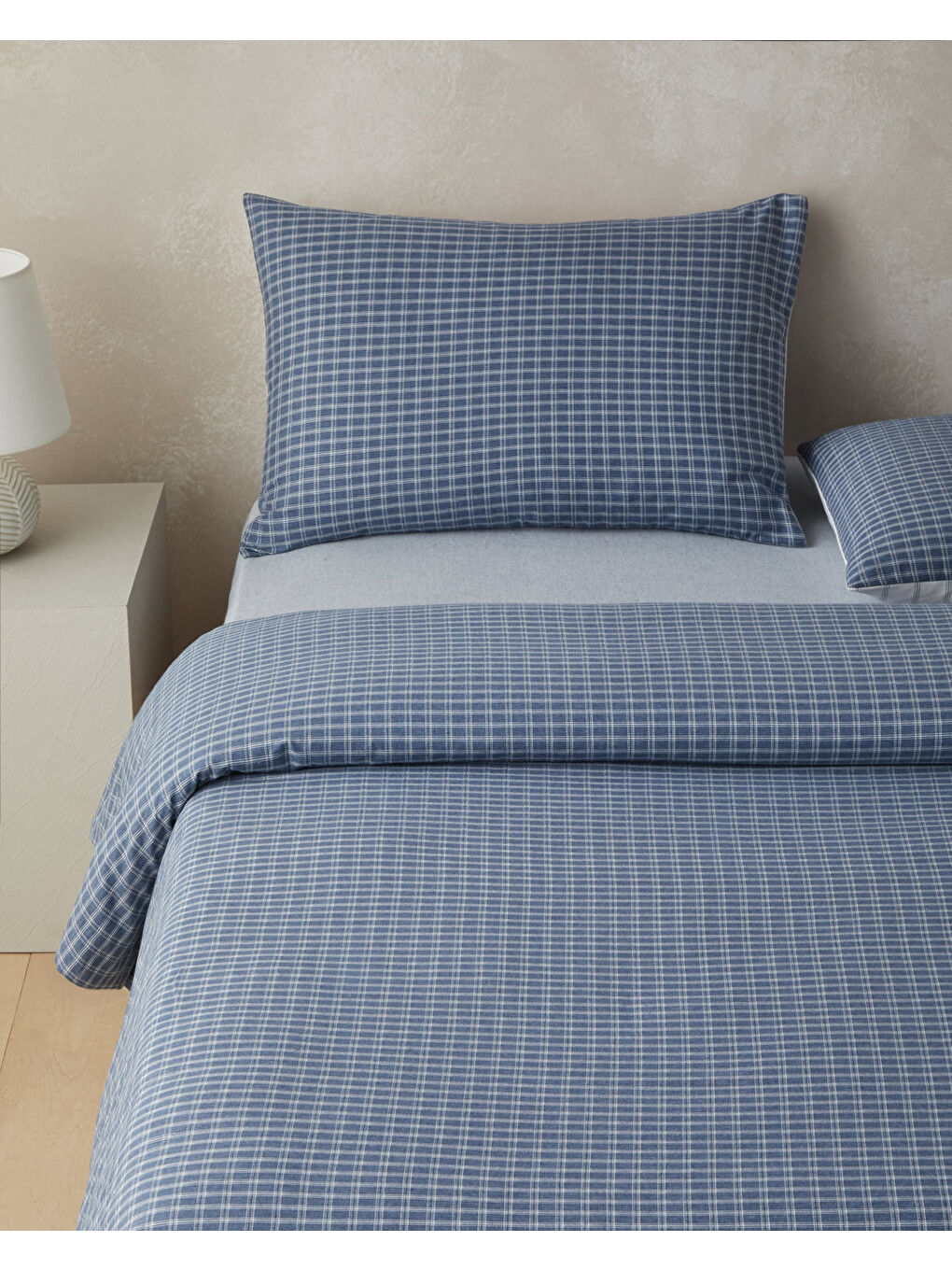 Pincheck İpliği Boyalı Çift Kişilik Nevresim Takımı 200x220 cm Mavi-1